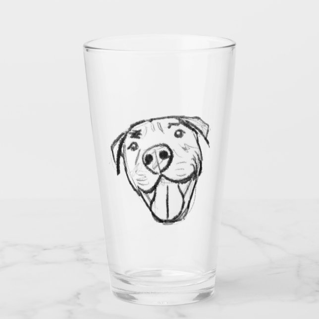Verre dessin pitbull simple amoureux des chiens noir bla (Devant)