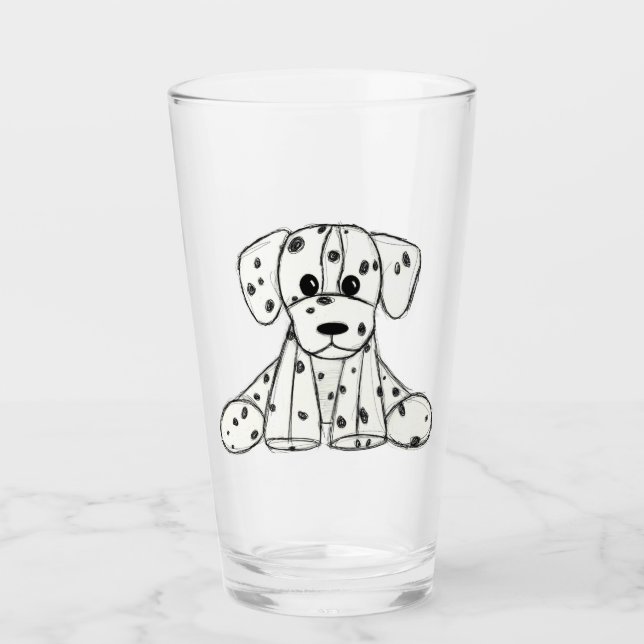 Verre Dessin simple de contour de chien en peluche dalma (Devant)