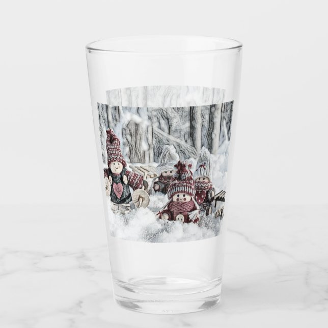 Verre Dessin vintage de Gnomes dans la neige (Devant)
