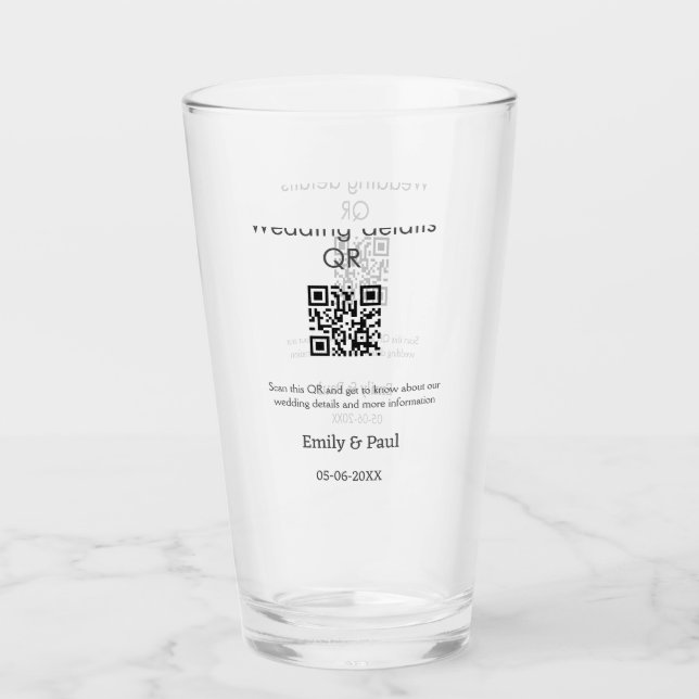 Verre Détails mariage Web scan QR ajouter nom couple (Devant)