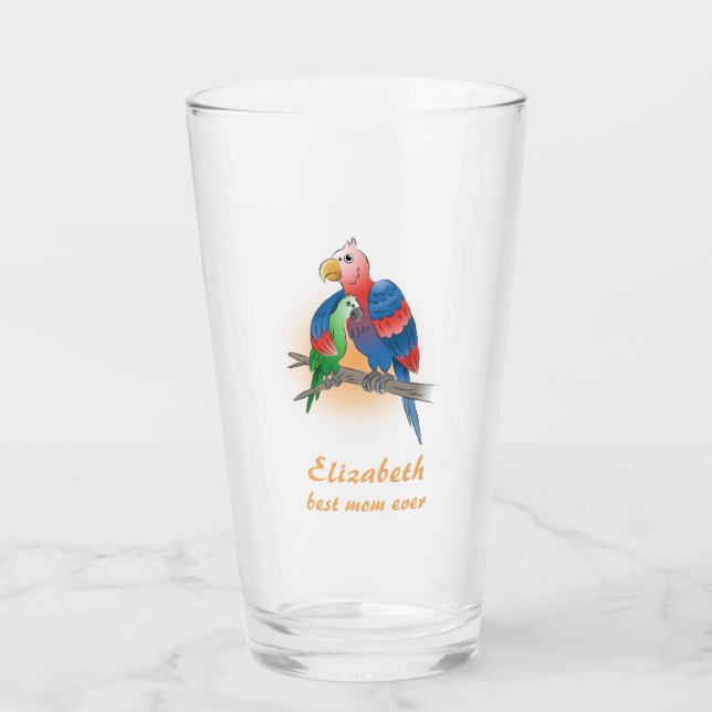 Verre Deux perroquets Bonne fête des mères (Devant)