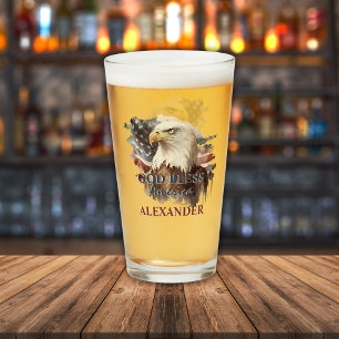 Verre Dieu patriotique monogramme bénit l'aigle américai