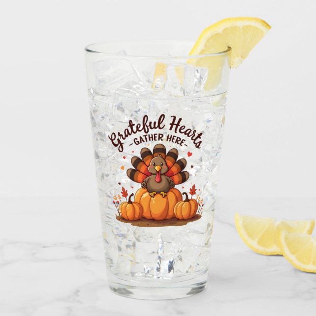 Verre Dinde de Thanksgiving à cœur reconnaissant (Dos glace)