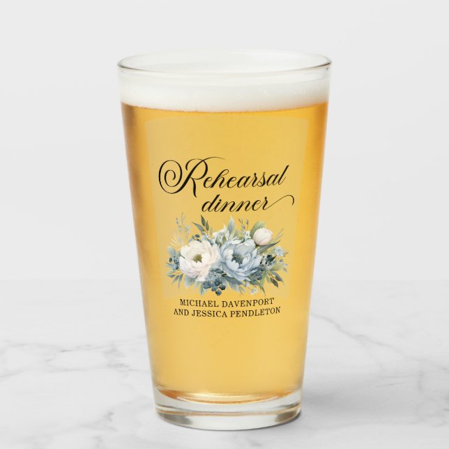 Verre Dîner de répétition floral bleu poussiéreux blanc (Devant (rempli))