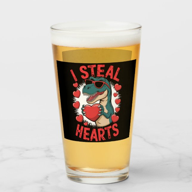 Verre Dinosaure de la Saint-Valentin Je vole les cœurs A (Devant (rempli))