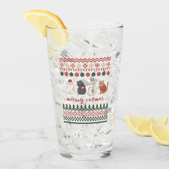 Verre Doodles de chats mignons pour Noël (Devant glace)