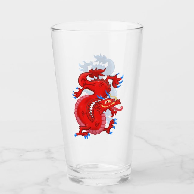 Verre Dragons orientaux rouges et bleus (Devant)