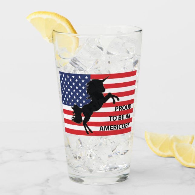Verre Drapeau 4 juillet américain patriotique Unicorne É (Devant glace)