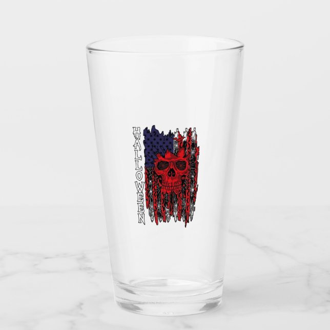 Verre Drapeau américain crâne rouge Halloween Toiles d'a (Devant)