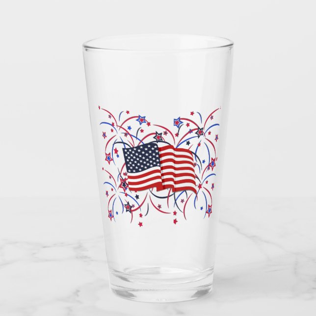 Verre Drapeau américain et feux d'artifice (Devant)