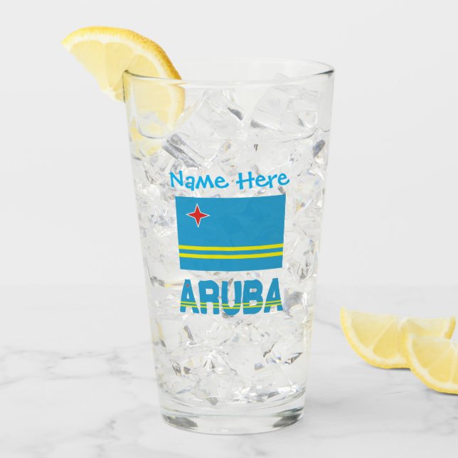 Verre Drapeau Aruba Aruba Personnalisation bleue Boisson (Devant glace)