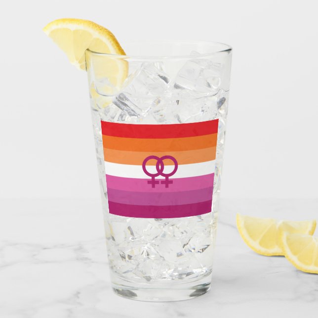 Verre Drapeau de fierté lesbienne WLW (Coucher de soleil (Devant glace)