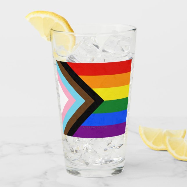 Verre Drapeau de fierté Progress Pride de SlipperyJoe si (Devant glace)