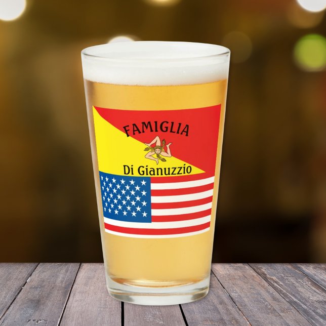 Verre Drapeau de la Sicile Drapeau américain (Flag of Sicily American Flag
Sicilian American Personalized
Glass Tumbler)