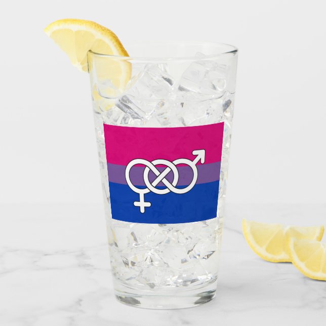 Verre Drapeau du symbole de la fierté bisexuelle (Devant glace)