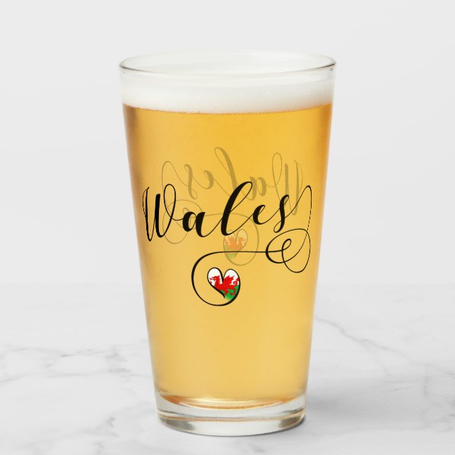 Verre Drapeau Gallois En Coeur, Pays De Galles (Devant (rempli))