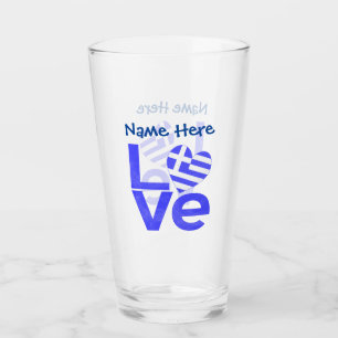 Verre Drapeau grec de l'amour bleu personnalisé