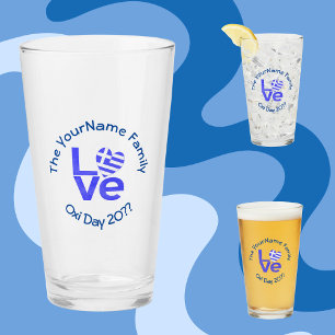 Verre Drapeau grec en forme de cœur bleu AMOUR Personnal