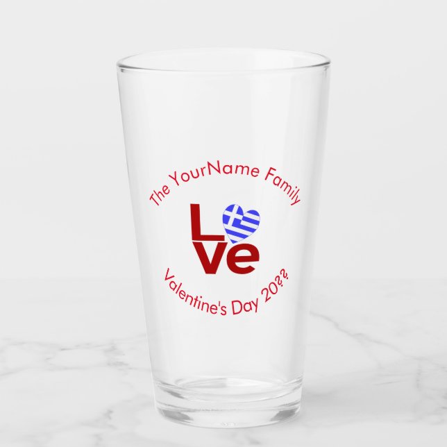 Verre Drapeau grec Lettres rouges AMOUR boisson personna (Devant)