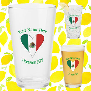 Verre Drapeau mexicain cœur vert Texte personnalisé