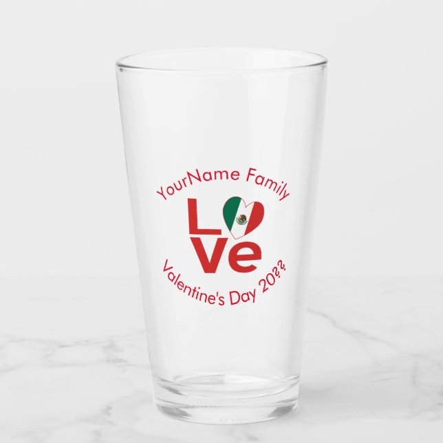 Verre Drapeau Mexicain Rouge AMOUR (Devant)