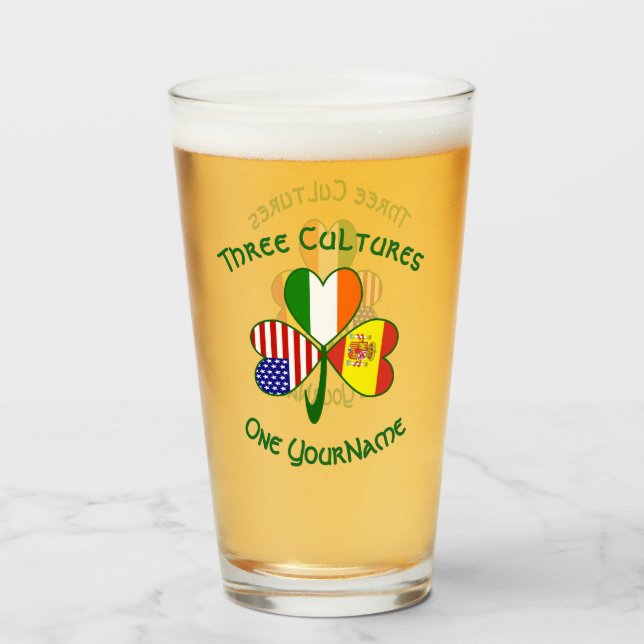 Verre Drapeaux Américains Irlandais Espagnols Trèfle Per (Devant (rempli))