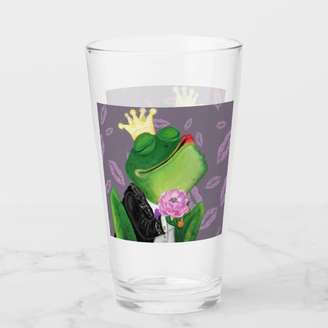 Verre drôle avec Prince de la grenouille - Baiser (Devant)