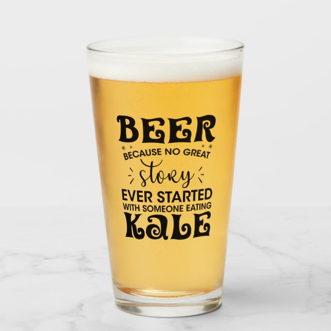 Verre Drôle Bière saine contre Humour de Kale vert (Devant (rempli))