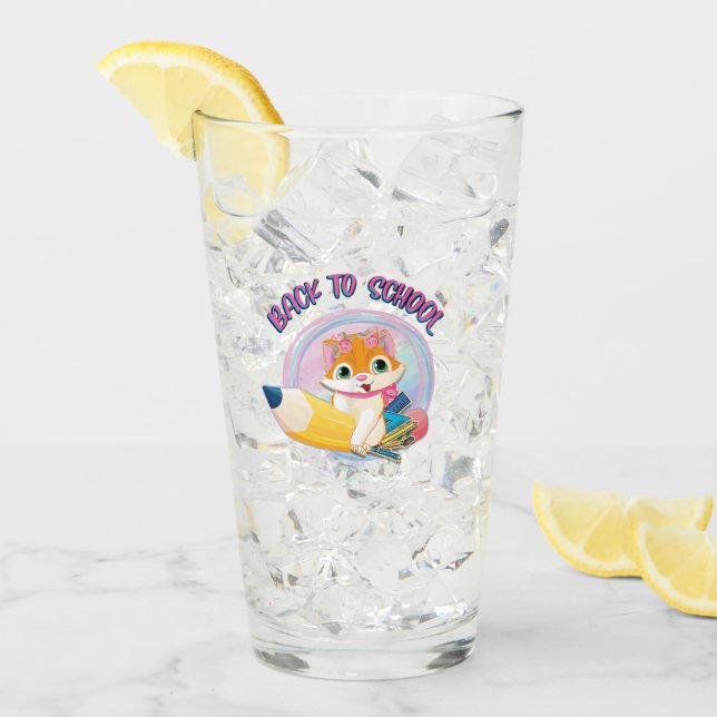 Verre Drôle Chat Retour À L'École (Devant glace)