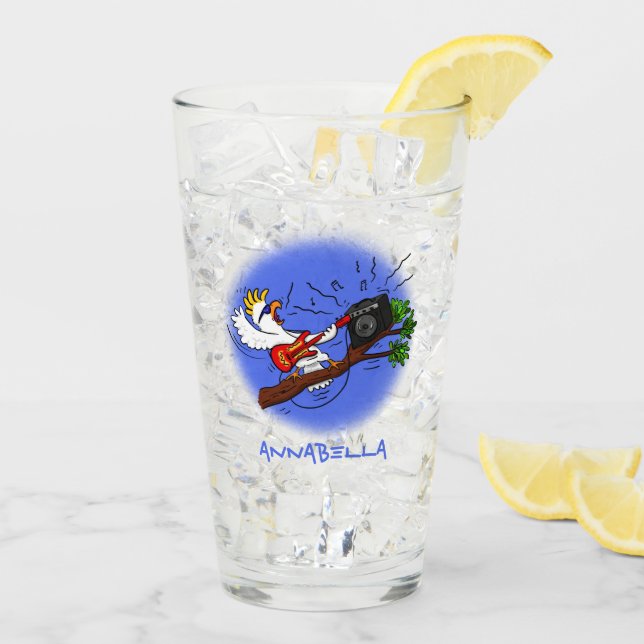 Verre Drôle cockatoo jouant de la guitare rock dessin an (Dos glace)