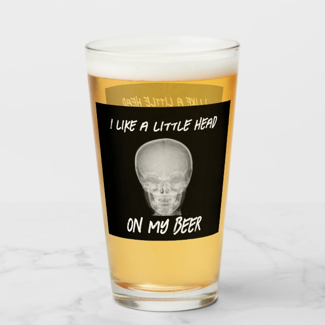 Verre Drôle de petite tête sur ma bière (Dos (rempli))
