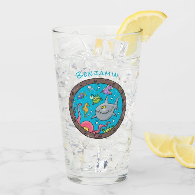 Verre Drôle des créatures marines sous l'eau dessin anim (Dos glace)