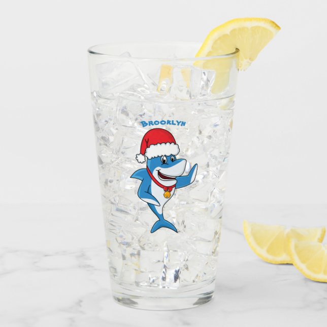 Verre Drôle dessin animé de requin de Noël (Dos glace)