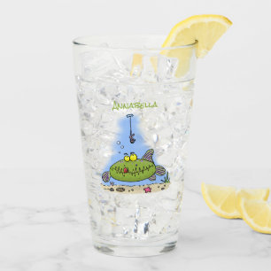 Verre Drôle gras affamé poisson vert dessin de pêche