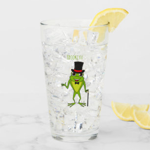 Verre Drôle grenouille avec chapeau dessus dessin animé