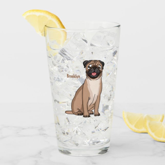 Verre Drôle joyeux dessin animé de chien de carlin (Devant glace)