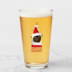 Verre Drôle mignon Carlin noir Santa Hat Noël