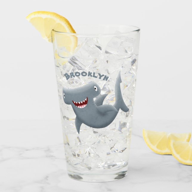 Verre Drôle mignon requin marteau dessin animé (Devant glace)