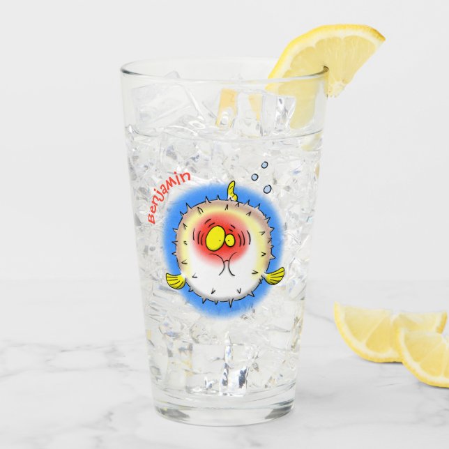 Verre Drôle poisson poivron porc-épic caricature poisson (Dos glace)