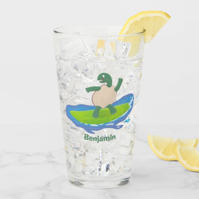 Verre Drôle tortue vague de surf dessin animé (Dos glace)