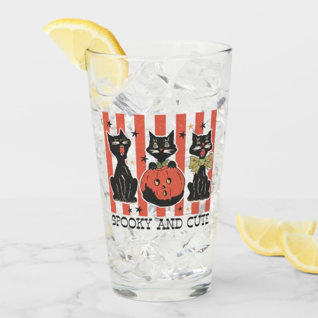 Verre Éffrayant et mignon - Chat noir et Citrouille (Devant glace)