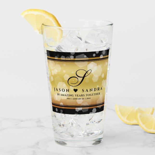 Verre Élégant 50e anniversaire de mariage d'or (Devant glace)