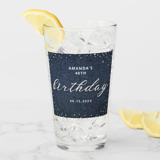 Verre Élégant Denim Diamonds N'importe quel âge Annivers (Devant glace)