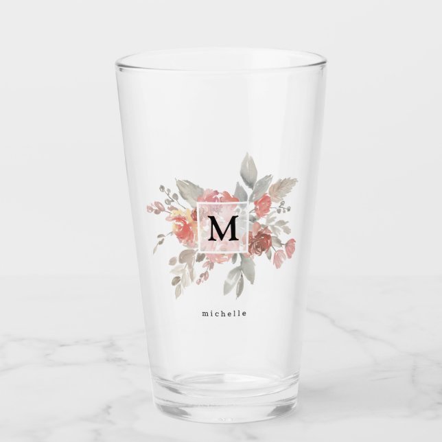Verre Elegant Dusty Pink Gray Flower Monogram (Devant)