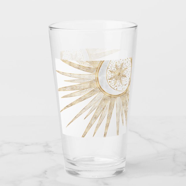 Verre Elegant Gold Doodles Sun Moon Mandala Design (Devant)