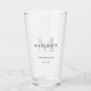 Verre Élégant Mariage moderne Monogram Groomsmen Bière