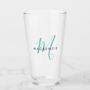 Verre Élégant Monogramme de script Turquoise moderne