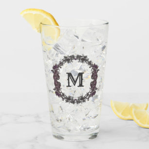 Verre Élégant Monogramme encadré de violet et d'argent