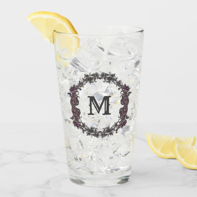 Verre Élégant Monogramme encadré de violet et d'argent (Devant glace)