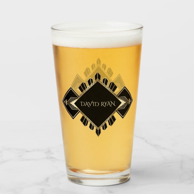 Verre Élégant Monogramme Gold et Black Art Déco (Devant (rempli))